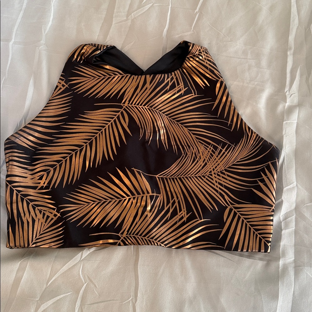 Emily Hsu Designs Black and Gold Leaf Print Leggings Set xs/med K20 - Picture 2 of 9